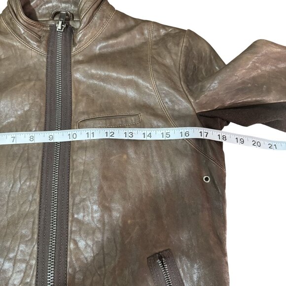 Veda Women's Brown Classic 100% Leather Knit Long Sleeve Biker Jacket Size M - Picture 6 of 9